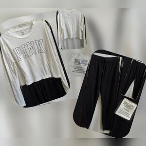 Victoria's Secret PINK Cream L/S T-Shirt and Black Joggers Size M/L